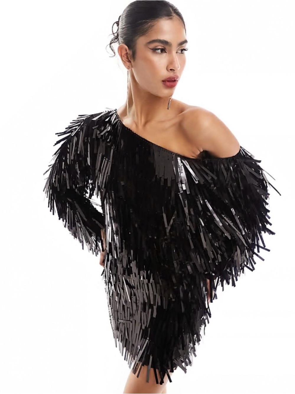 ASOS DESIGN black sequin fringe mini dress Size 4